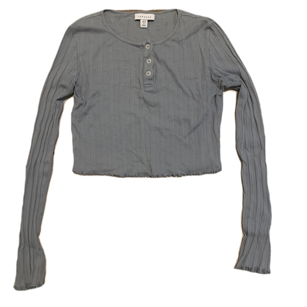 💜 Topshop Light Blue/grey Ribbed Henley Crop Top - US 6